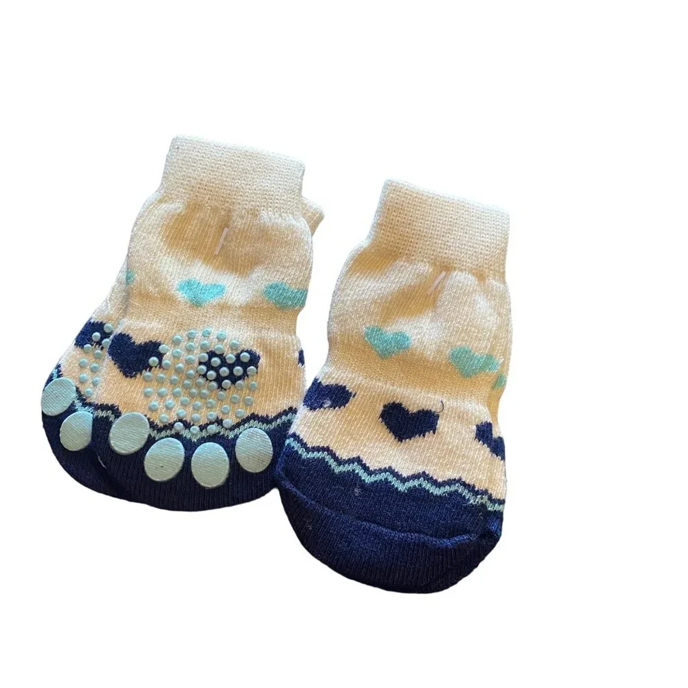 Pup Crew Dog Socks‎ Medium/Large Non-Slip Tan Heart Zig Zag Design NEW
